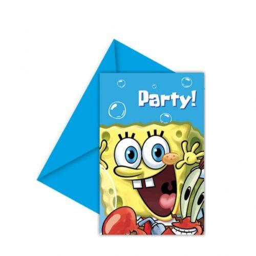 A Pack of 6 Sponge Bob Square Pants Party Invitations with envelopes.